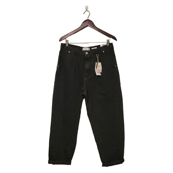 Mango Womens Jeans Black 10 High Waist Slouchy Cropped Sustainable Pleated Front - Picture 4 of 7
